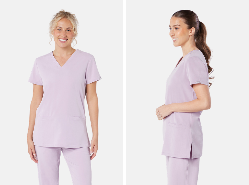 Blush pink workwear uniform refresh in clinics and salons